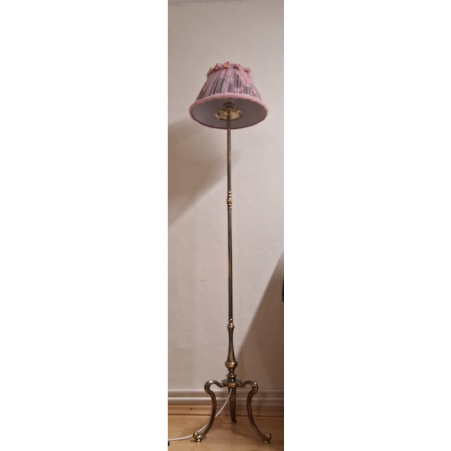 Vintage Floor Lamp with Brass Base and Handmade Fabric Shade by Lamplove, 1950s For Sale - Image 6 of 10