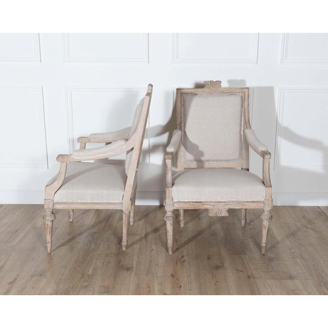 Gustavian (Swedish) Pair of Early 20th Century Swedish Gustavian Style Carved Armchairs For Sale - Image 3 of 9