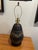 Textile 1990s Aged Brown Tall Pottery Urn Lamp With Decorative Carvings For Sale - Image 7 of 7