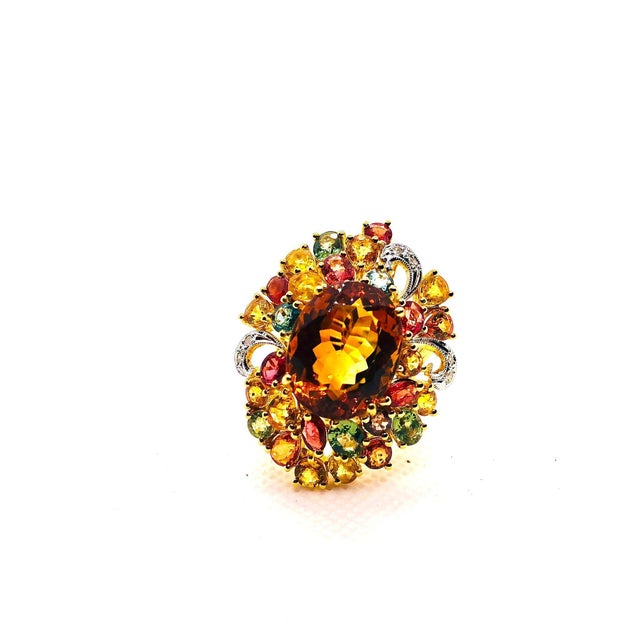 Baroque Bochic “Orient” Vintage Natural Citrine, Diamond & Sapphire Ring Set In 18K Gold For Sale - Image 3 of 12
