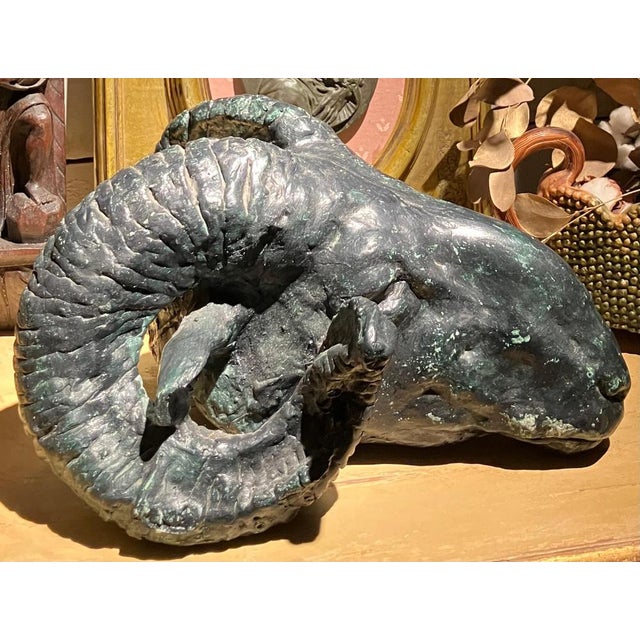 Vintage Patinated Plaster Rams Head Sculpture in the Neoclassical Taste For Sale - Image 4 of 11
