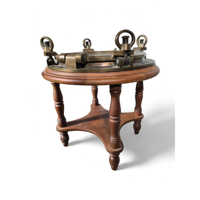 Brass and Glass Porthole Side Table, 1930 For Sale - Image 9 of 14