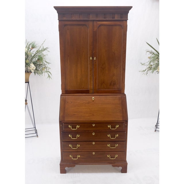 Brown Solid Cherry Multi Compartment Drop Front Secretary Desk w/ Drawer File Cabinet For Sale - Image 8 of 14
