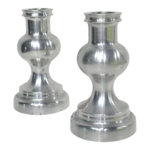 Pair Mid Century Turned Aluminum Candlesticks