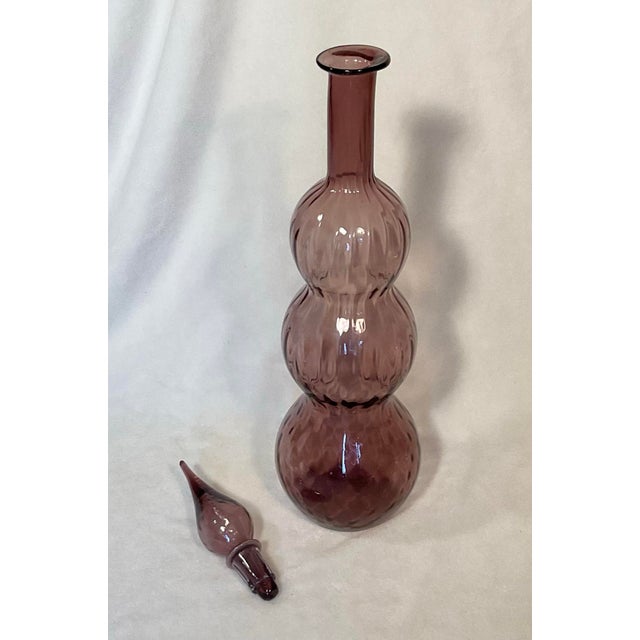 1960’s Empoli Amethyst-Purple Italian Glass Decanter Triple Gourd With Stopper For Sale In Greenville, SC - Image 6 of 12