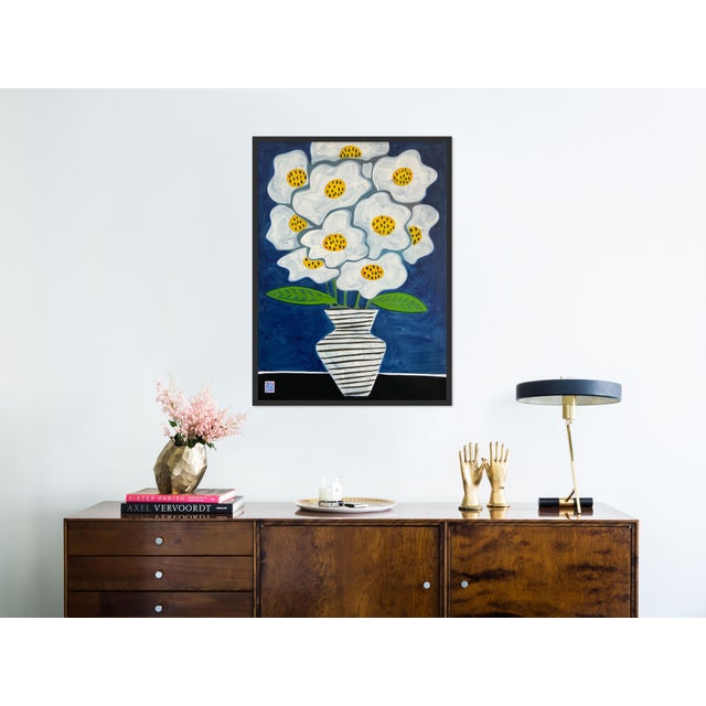 Contemporary Fluffy Flowers by Jelly Chen in Black Framed Paper, Medium Art Print For Sale - Image 3 of 4