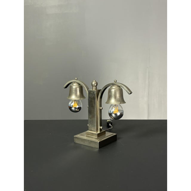 Gorgeous little desk or table lamp nickel ( or plated ) most likely from te Netherlands, ca 1930s. this lamp has been...