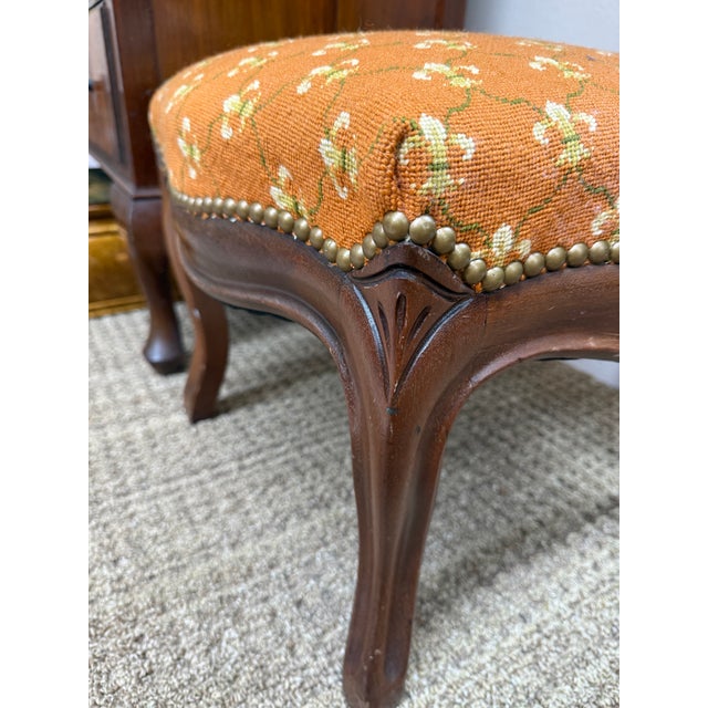 French Vintage French Needlepoint Foot Stool, 1970’s For Sale - Image 3 of 6