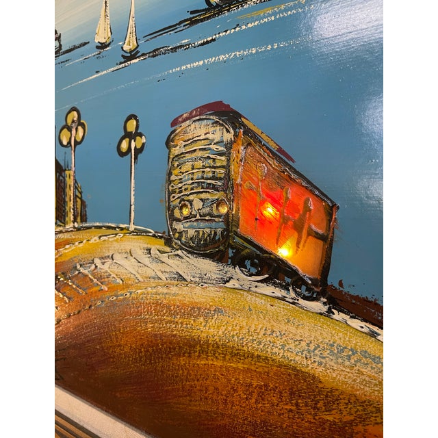 Mid-Century Modern Light-Up Mid-Century San Francisco Bay Cityscape Oil Painting For Sale - Image 3 of 4