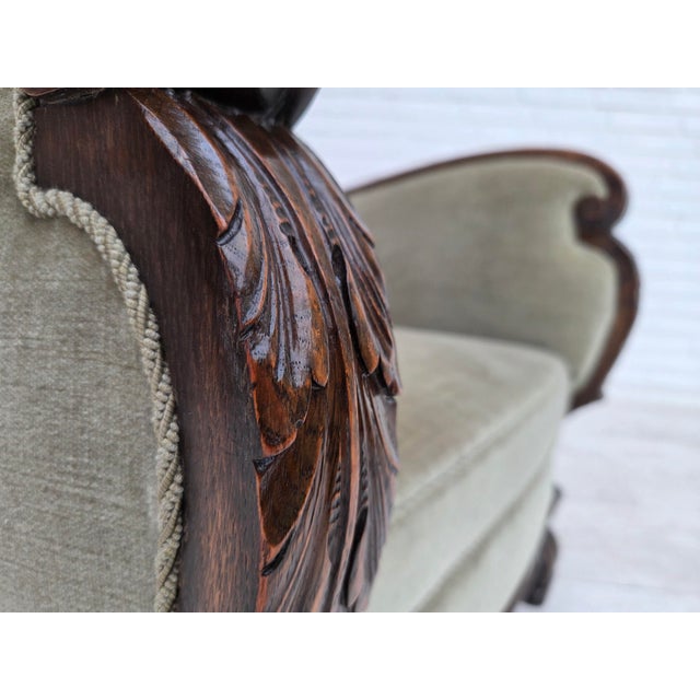 Danish Lounge Chair in Velour and Carved Oak, 1950s For Sale - Image 15 of 18