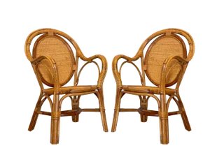 Set of Wicker & Bamboo Armchairs, 1970s