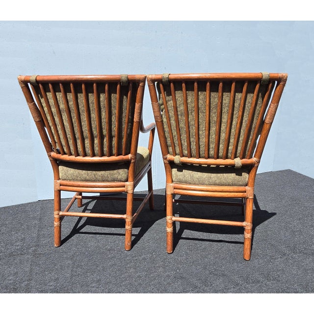Pair of Vintage McGuire Orlando Diaz-Azcuy Bamboo Rattan Chairs W Leather Straps For Sale In Los Angeles - Image 6 of 18