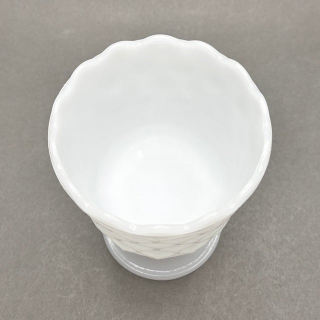 Vintage e.o. Brody Co. Milk Glass Diamond Pattern Pedestal Planter Vase For Sale In New York - Image 6 of 9