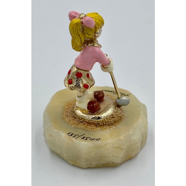 Ron Lee Collectors Club 24k Plated Accents Female Lady Golfer Figurine on Quartz For Sale In Palm Springs - Image 6 of 7