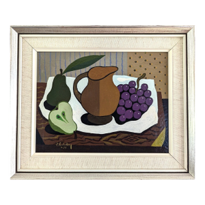 1975 Vintage 'Grapes & Pears' Surrealist Still Life Tempera Painting by Swedish Artist Eric Cederberg (1897-1984), Framed