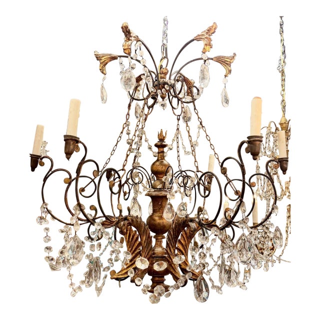 19th Century Italian Tuscan Iron and Giltwood Chandelier For Sale