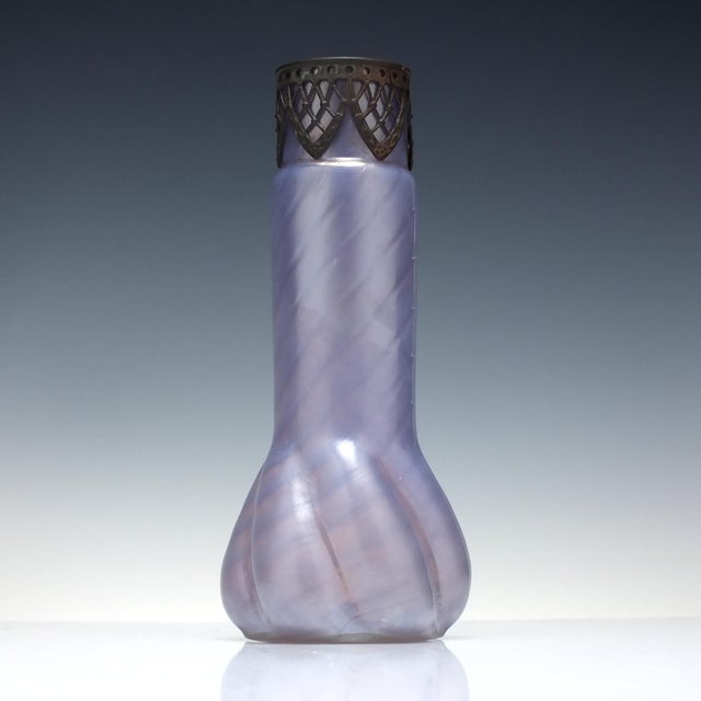 Technical An outstanding Art Nouveau Kralik glass vase with a metal grilled top dating to c1900 A stunning opal amethyst...