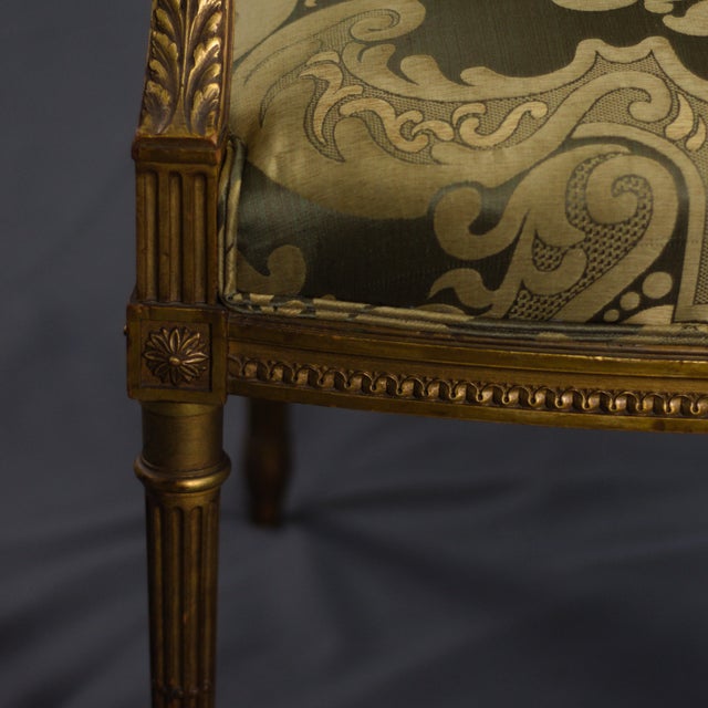 Art Deco Late 19th Century New Scalamandre Upholstery Restored Antique Louis XV-style Carved Giltwood Bergere Open Armchair, French Provincial Accent Chair For Sale - Image 3 of 7
