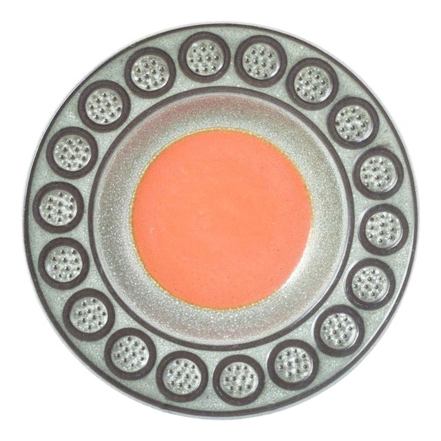 Vintage Stoneware Bowl with Orange Glazed Centre by Mari Simmulson for Upsala-Ekeby, 1960s For Sale