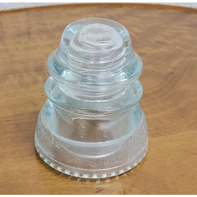 Traditional Vintage Hemingray 42 Teal Tinted Glass Insulator For Sale - Image 3 of 11