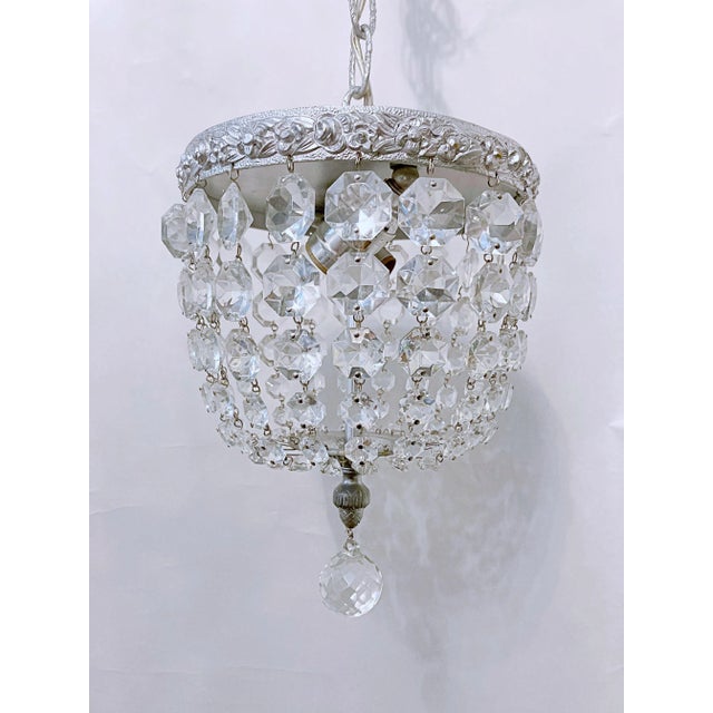 Italian 1950s Italian Silver Rim Basket Chandelier For Sale - Image 3 of 8
