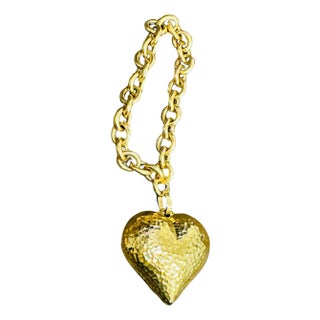 Vintage 14 Karat Yellow Gold 24.3 Gm Link Bracelet for Charms with Heart Charm For Sale