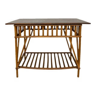 Vintage Split Reed Console Table With Wood Top For Sale