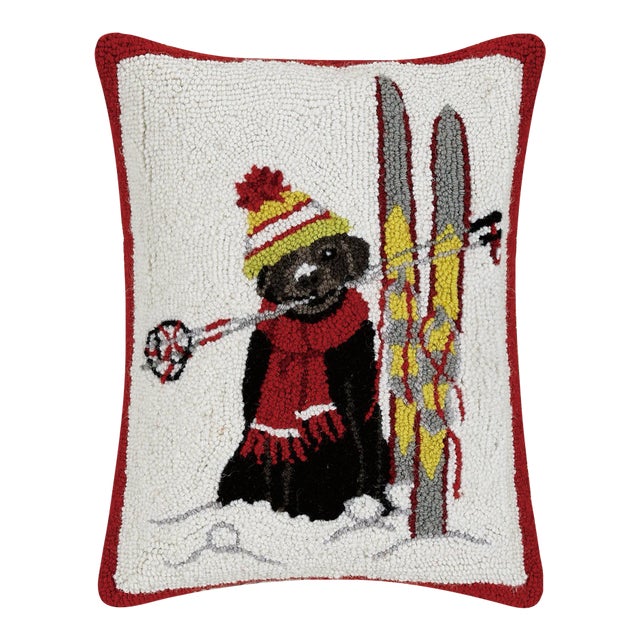 Ski Dog Hook Pillow 14" x 18" For Sale