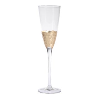 Fez Cut Glass Champagne Flute With Gold Leaf, Set of 4 For Sale
