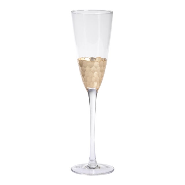Fez Cut Glass Champagne Flute With Gold Leaf, Set of 4 For Sale