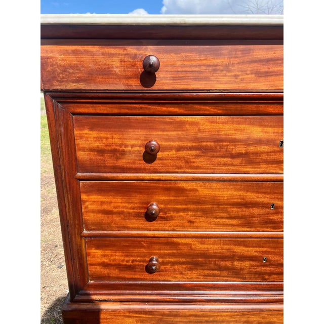Louis Philippe 19th Century Louis Philippe Solid Flam Mahogany Carrara Marble Top Chest of Drawer / Commodes For Sale - Image 4 of 12