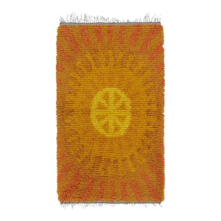 Vintage Swedish Rya Runner With Rust and Gold Sunburst Medallion - Rug & Kilim For Sale