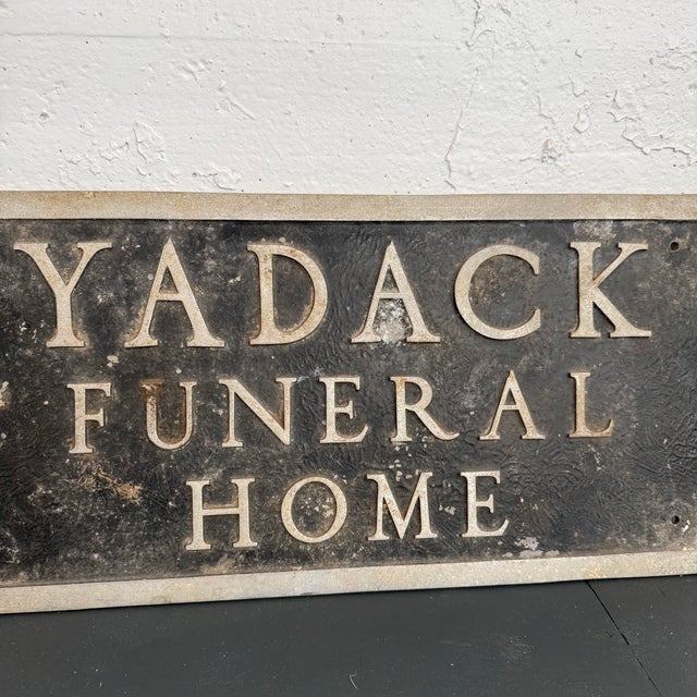 Gothic Vintage Cast Metal "Yadack Funeral Home" Trade Sign For Sale - Image 3 of 7