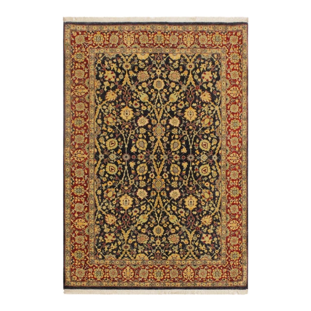 1980s Shabby Chic Blue/Red Turkish Hand-Knotted Rug -4'1 X 6'1 For Sale