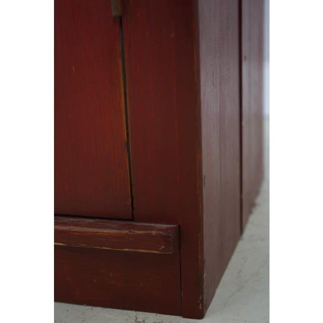 Country Red Paint Decorated Step Back Cupboard Hutch For Sale - Image 12 of 15