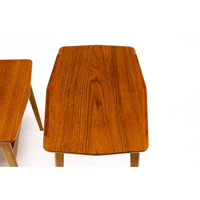 Danish Modern Mid Century Vintage Teak + Oak Nesting Tables — Set of Three — Attributed to Svend Aage Madsen For Sale - Image 15 of 15