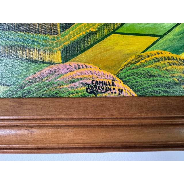 1990's Vintage Haitian Folk Art Landscape Oil Painting by Camille Torchon For Sale - Image 9 of 11