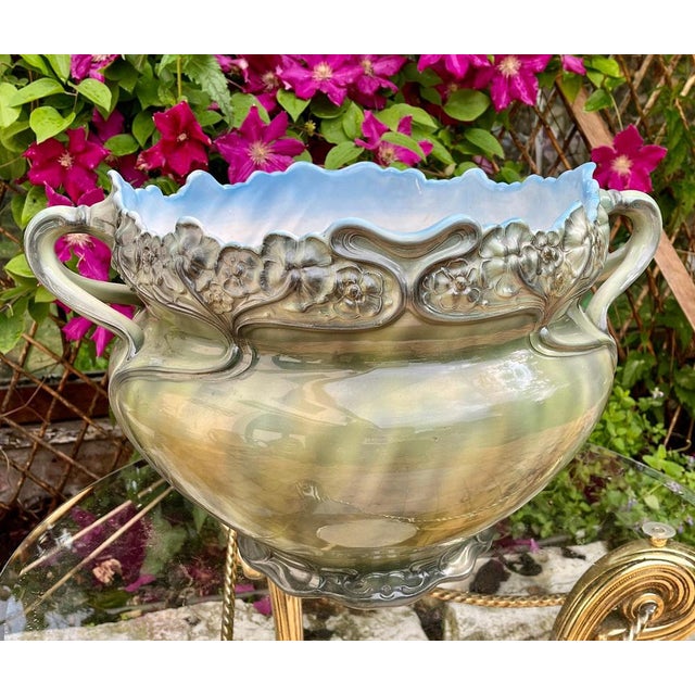 Large Royal Bonn Franz Anton Mehlem Art Nouveau Jugendstil Jardiniere 1910s Brilliant Handmade Majolica Hand-glazed Art...