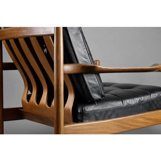 Mid-Century Modern Mid-Century Danish Black Leather and Wood Lounge Chair by Grete Jalk, 1955 For Sale - Image 3 of 13