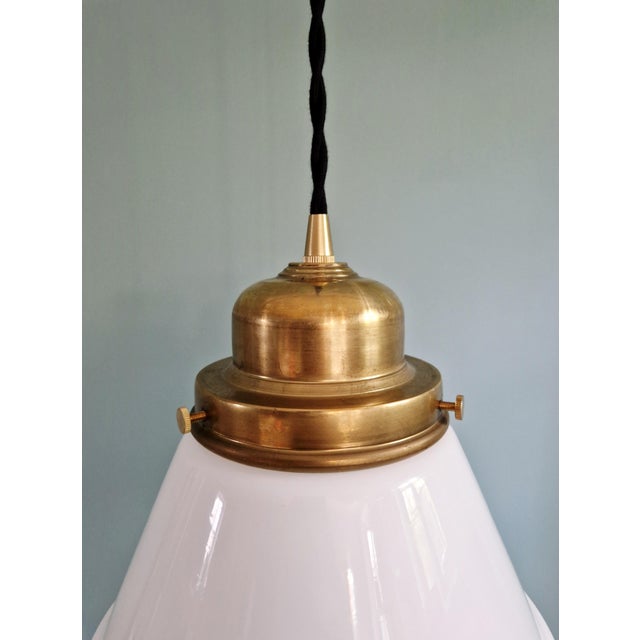 Gold Art Deco Pendant Light in Conical White Opaline Glass from Philips, 1930 For Sale - Image 8 of 13
