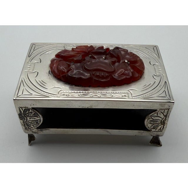 Art Deco Early 20th Century Edward Farmer Sterling Silver & Carved Carnelian Matchbox Holder For Sale - Image 3 of 8