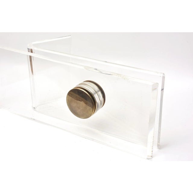 Karl Springer Karl Springer Sculptural Lucite Cocktail Table Base With Brass Caps, 1980's For Sale - Image 4 of 10