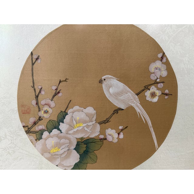 Beautiful Pair of Vintage Chinese Painting Framed & Matted on Silk ~Bird Floral 15.5x 15.5 Early 20th century. These...