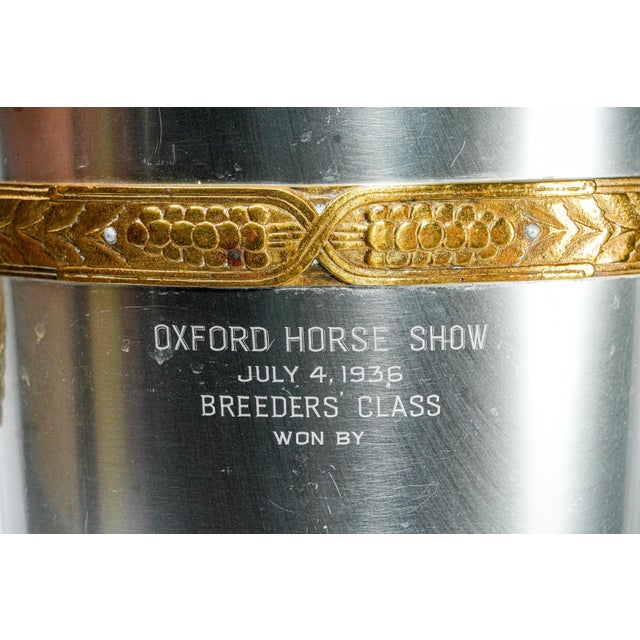 Art Deco 1930s Incredible Art Deco Antique Aluminum Brass Wine Cooler Ice Bucket Grape Design Trophy Presentation Horse Show For Sale - Image 3 of 12