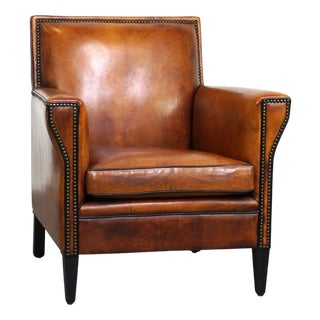 Art Deco Club Chair in Sheepskin Leather For Sale