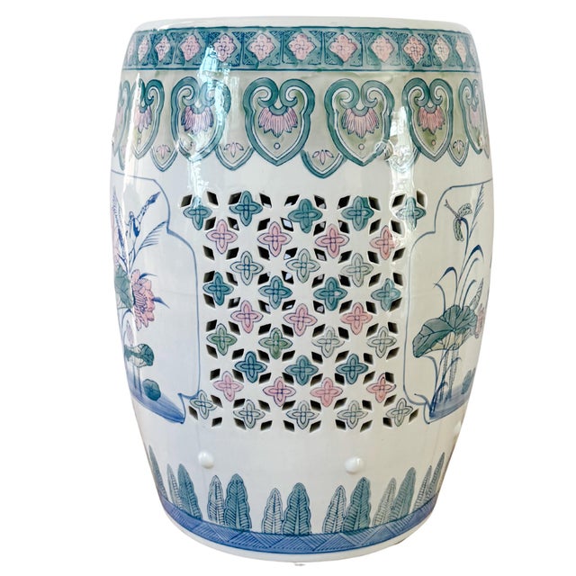 Mid 20th Century Chinese Ceramic Pink Lotus Garden Stool For Sale - Image 4 of 7