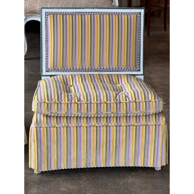 1950s Pair Upholstered Slipper Chairs With Painted Frames For Sale - Image 6 of 9
