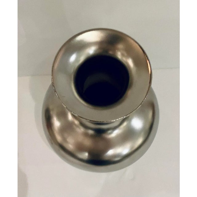 Stylish Modern Matte Silver Finished Flared Bulbous Vase, showroom floor sample