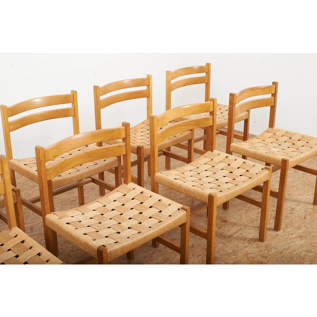 Brown Chair Set in Oak Frame and Woven Seat, Denmark, 1950s, Set of 8 For Sale - Image 8 of 9