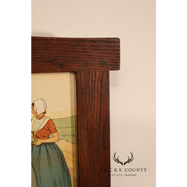 Henri Cassiers Dutch Village Scene Print in Arts & Crafts Oak Frame For Sale - Image 15 of 17